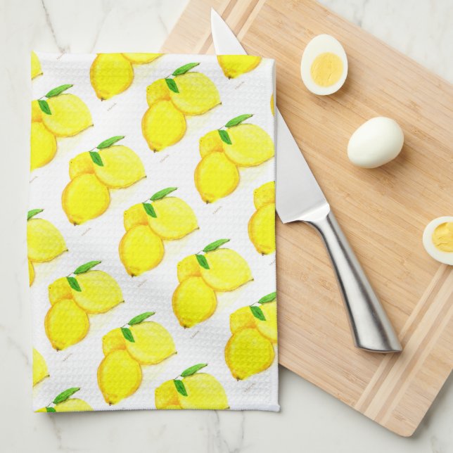 Lemons fruit watercolor Citrus Pattern Country Tea Towel (Quarter Fold)