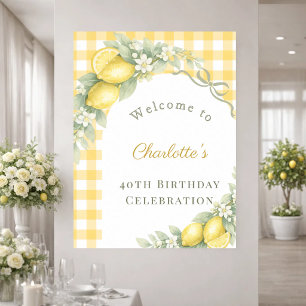 Lemons gingham bow garden birthday welcome poster