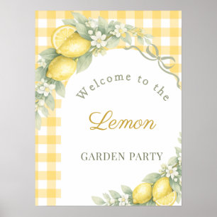 Lemons gingham bow garden party welcome poster