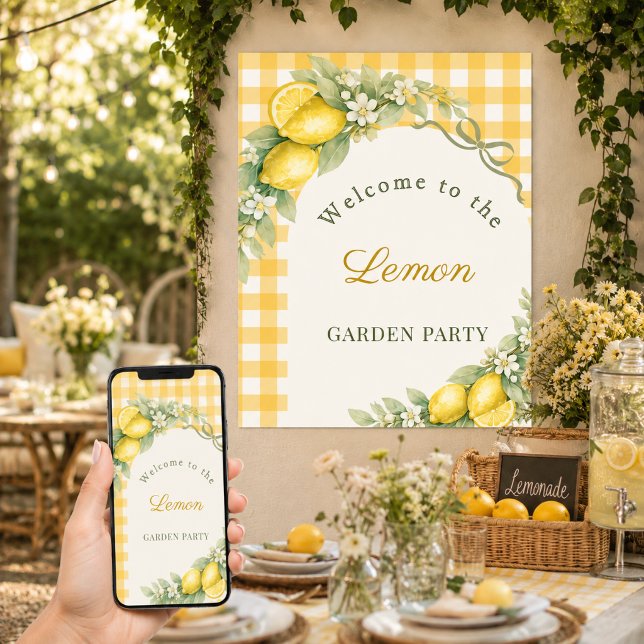 Lemons gingham bow garden party welcome poster (Creator Uploaded)