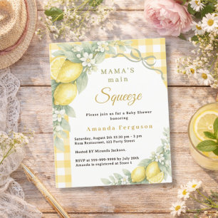 Lemons gingham squeeze bow Baby Shower invitation