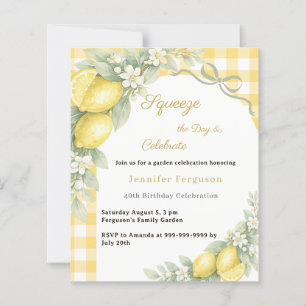 Lemons gingham summer garden birthday invitation