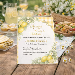 Lemons gingham summer garden birthday invitation