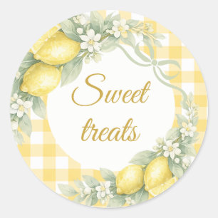 Lemons gingham sweet treats party favor classic round sticker