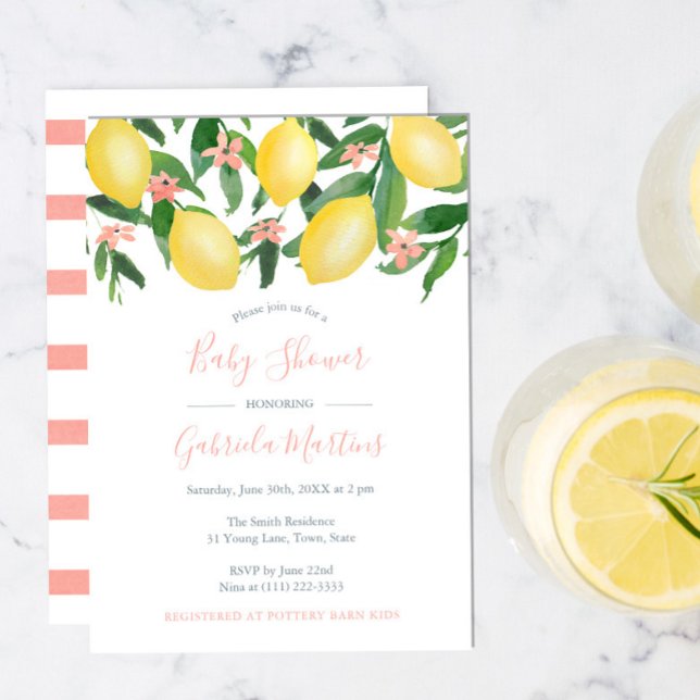 Lemons Girl Baby Shower, Citrus Yellow Soft Pink Invitation (Creator Uploaded)