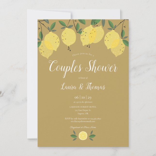 Lemons Gold Couples Bridal Shower Invitation (Front)