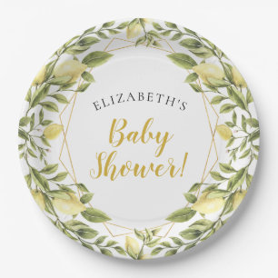 Lemons Greenery Baby Shower Paper Plate