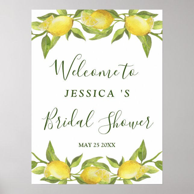 Lemons Greenery Blossom Bridal Shower Sign (Front)