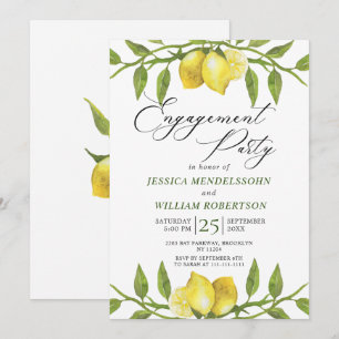 Lemons Greenery Blossom Engagement Party Invitation