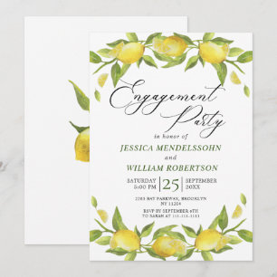 Lemons Greenery Blossom Engagement Party Invitation