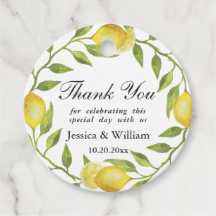 Lemons Greenery Blossom Wedding Thank You round Favour Tags