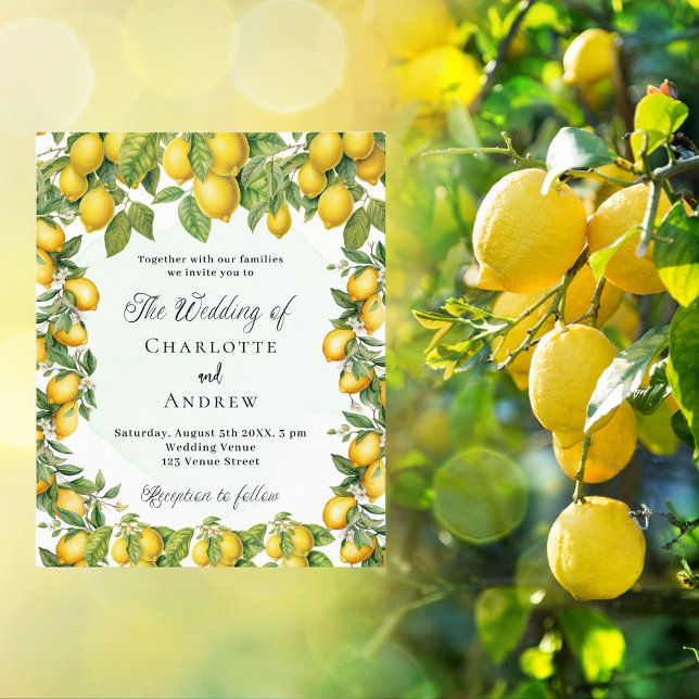 Lemons greenery elegant budget wedding invitation flyer (Creator Uploaded)