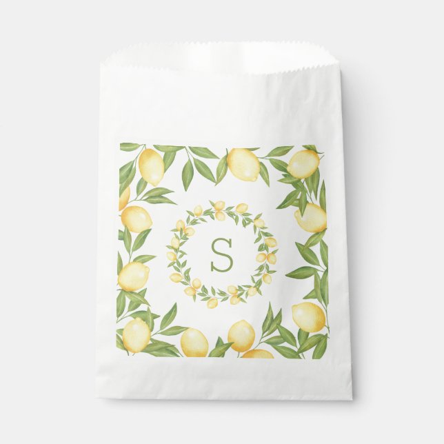 Lemons Greenery Monogram Elegant Favour Bags (Front)