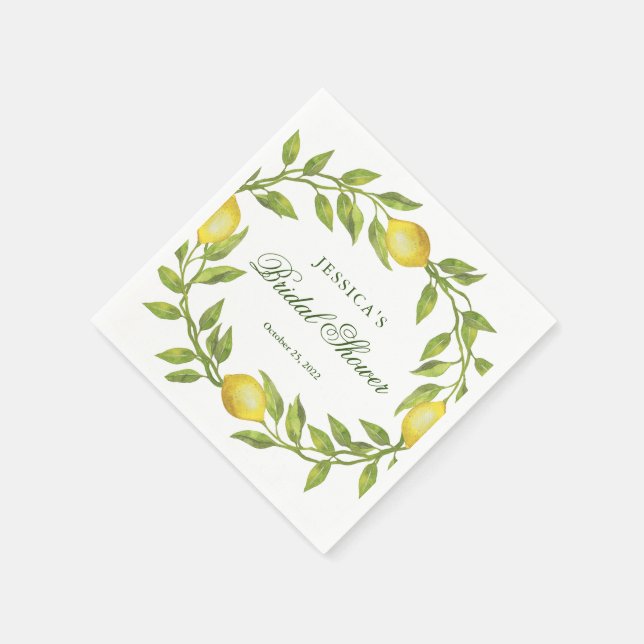 Lemons & Greenery Watercolor Bridal Shower Paper Napkin (Corner)