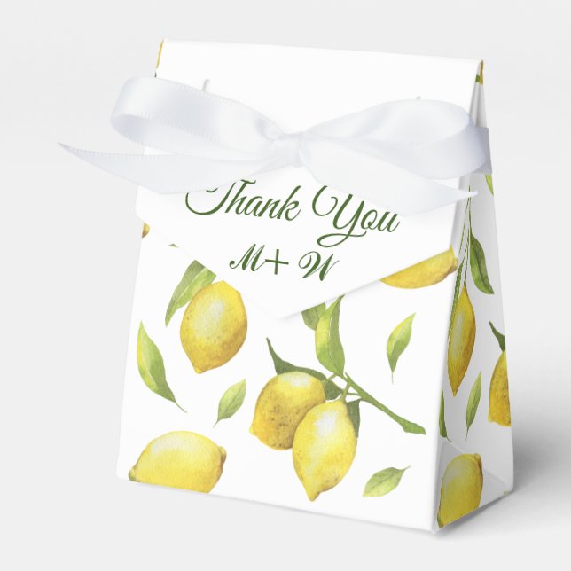 Lemons & Greenery Watercolor Gift Wedding Favour Box (Front Side)
