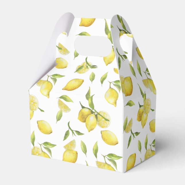Lemons & Greenery Watercolor Gift Wedding Favour Box (Front Side)