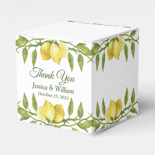 Lemons & Greenery Watercolor Gift Wedding Favour Box (Front Side)
