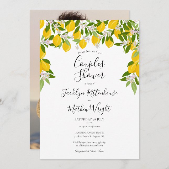 Lemons Greenery Wedding Couples Shower Photo Invitation (Front/Back)