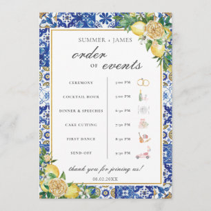 Lemons Greenery Wedding Order of Event Timeline Programme