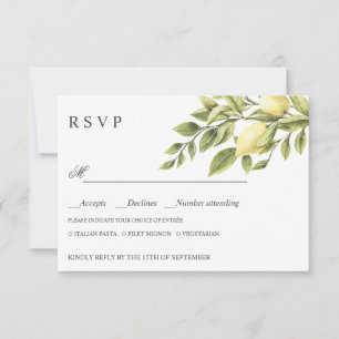 Lemons Grey WEDDING RSVP MEAL CHOICE Card