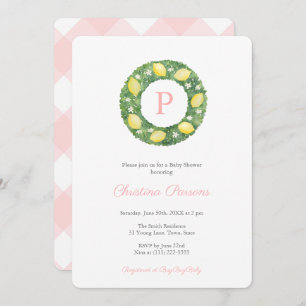 Lemons Handpainted Wreath Stylish Girl Baby Shower Invitation