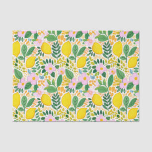 Lemons Illustration with Green Leaves Decoupage Tissue Paper
