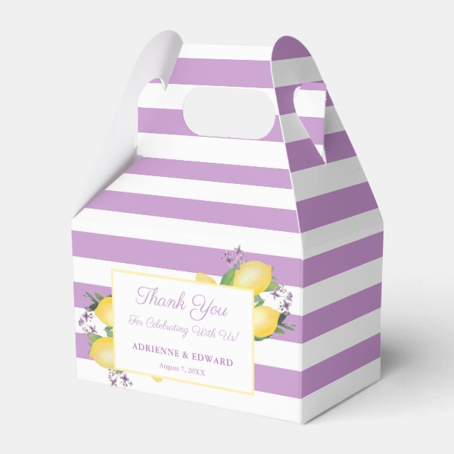 Lemons Lavender Purple Stripes Wedding Shower Favour Box (Front Side)