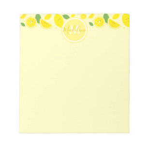 Lemons Leaf Pattern Monogram Name Yellow Notepad