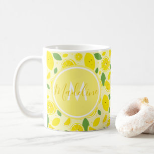 Lemons Leaf Pattern Name Initial   Mug