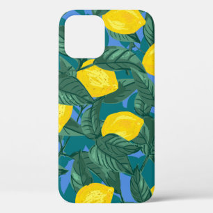 Lemons, leaves: citrus tropical pattern. iPhone 12 case