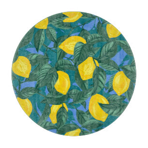Lemons, leaves: citrus tropical pattern. cutting board