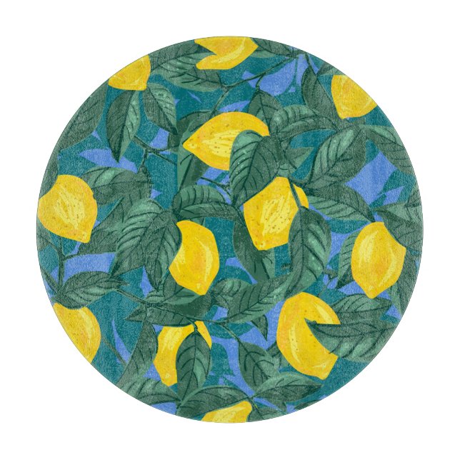 Lemons, leaves: citrus tropical pattern. cutting board (Front)
