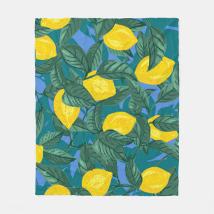Lemons, leaves: citrus tropical pattern. fleece blanket
