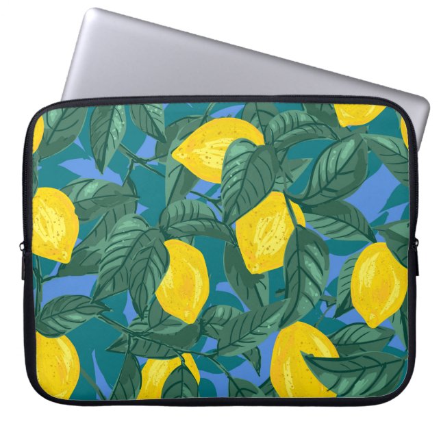 Lemons, leaves: citrus tropical pattern. laptop sleeve (Front)