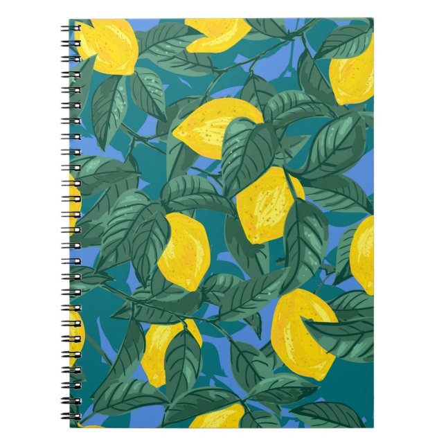 Lemons, leaves: citrus tropical pattern. notebook (Front)