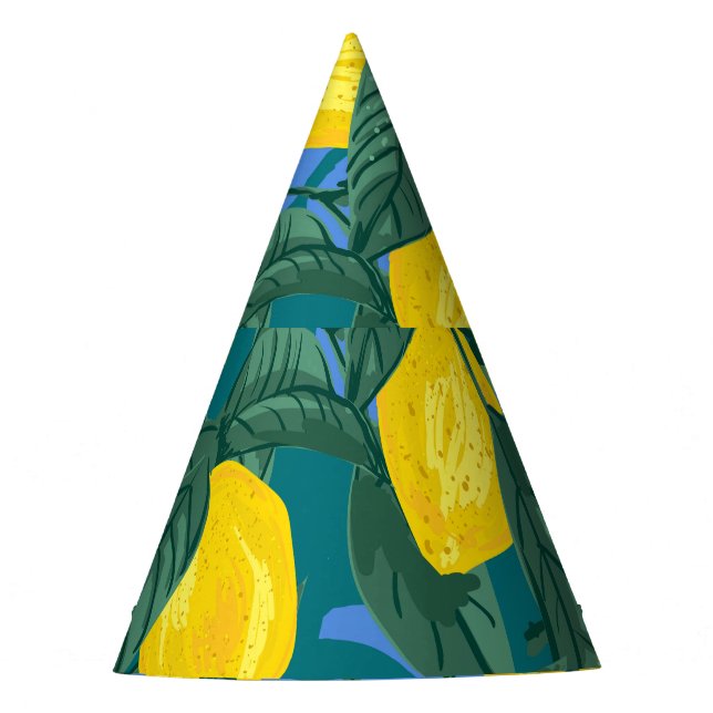 Lemons, leaves: citrus tropical pattern. party hat (Front)