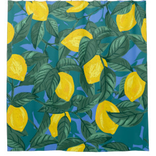 Lemons, leaves: citrus tropical pattern. shower curtain