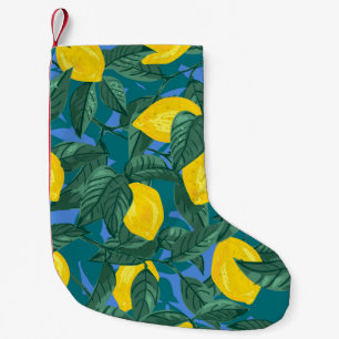 Lemons, leaves: citrus tropical pattern. small christmas stocking