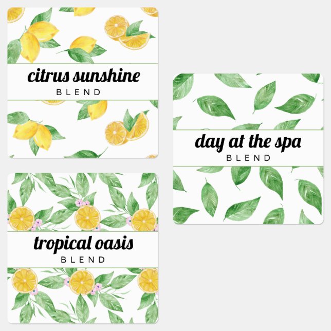 Lemons & Leaves Essential Oil Roller Bottle Labels (Group)