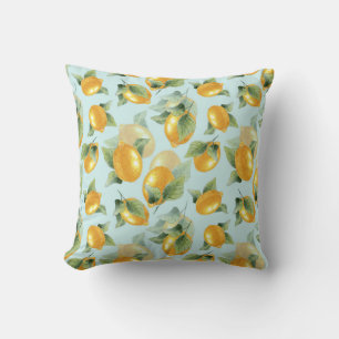 Lemons Leaves: Watercolor Seamless Print Cushion