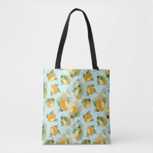 Lemons Leaves: Watercolor Seamless Print Tote Bag