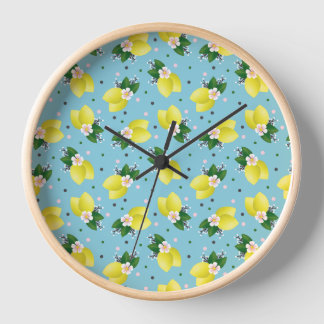 Lemons Leaves White Blossoms Turquoise Background Clock