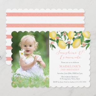 Lemons Lemonade Summer Birthday Party PhotoCard Invitation
