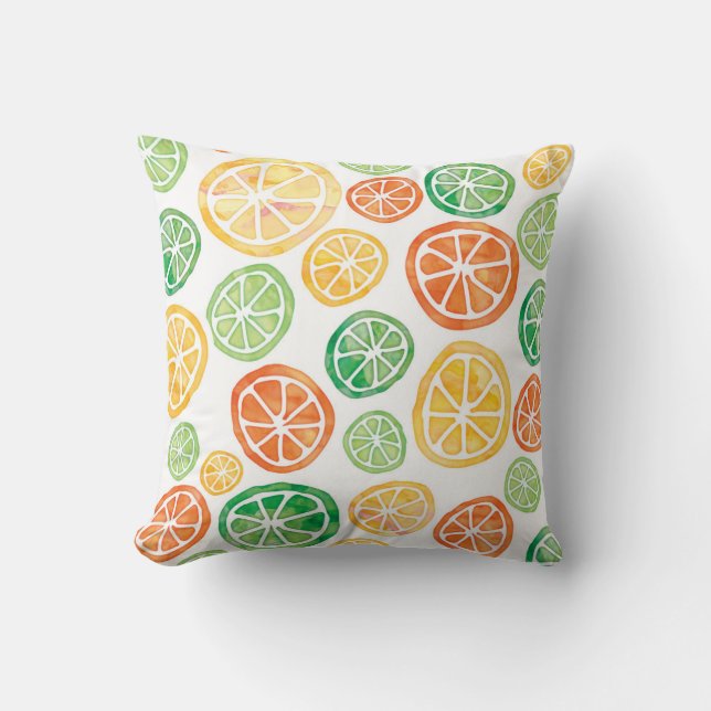 Lemons Limes Oranges watercolor patterned pillow (Front)