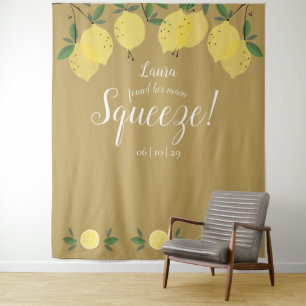 Lemons Main Squeeze Gold Bridal Shower Backdrop Tapestry