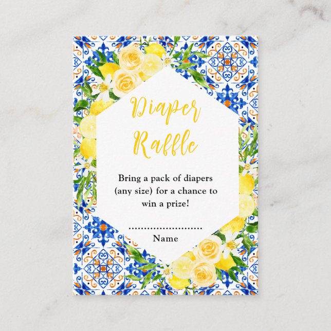Lemons Mediterranean Baby Shower Diaper Raffle Enclosure Card (Front)