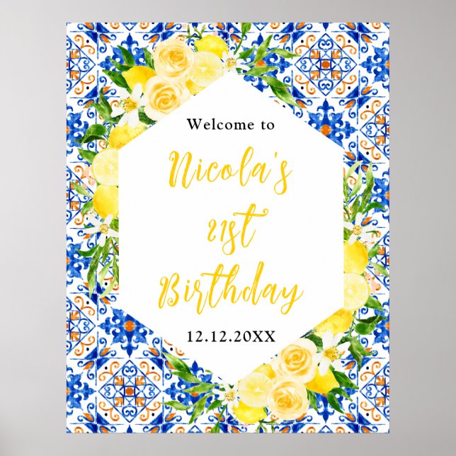 Lemons Mediterranean Birthday Welcome Poster (Front)