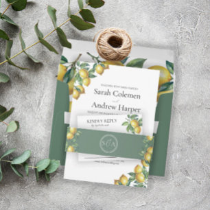 Lemons Mediterranean Sicilian Destination Wedding Invitation Belly Band