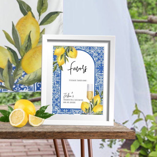 Lemons & Mediterranean Tile Wedding Shower Favours Poster (Creator Uploaded)
