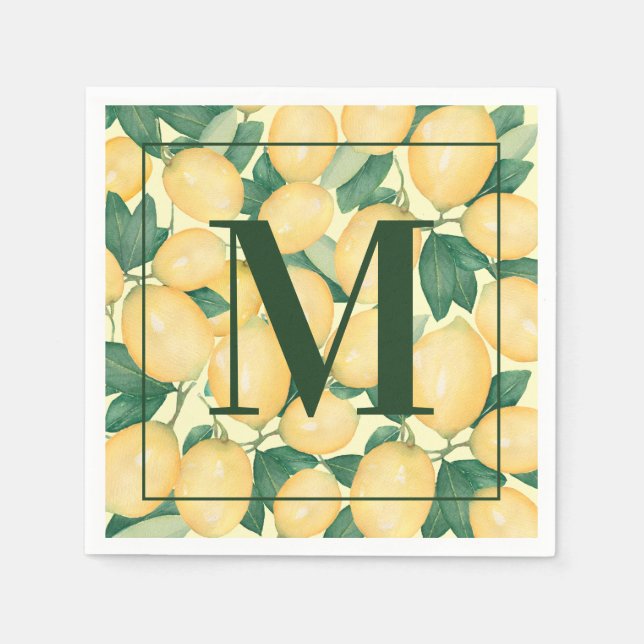 Lemons Monogram Party Napkin (Front)